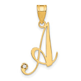 14KY Script Letter A Initial Pendant with Diamond