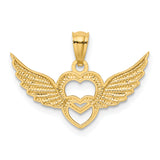 14K and White Rhodium Polished Hearts w/ Wings Pendant